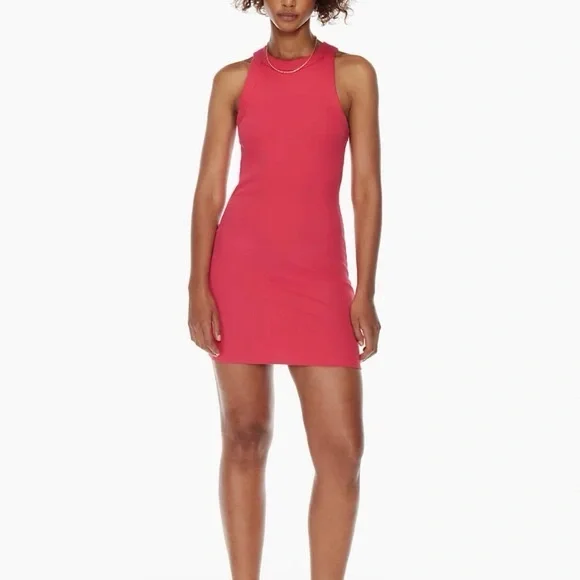 Aritzia TNA Quartz Dress - Hibiscus Red Rib Bodycon Mini - Picture 2 of 4
